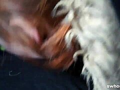 this amateur redhead street whore from czech loves sucking cock outdoors in pov style.