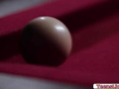 Stepmom Teaches Stepdaughter Billiard with Oral Lesbian Instruction and Face Sitting Kissing