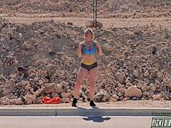 Blonde milf dee williams with big tits and short hair picked up as hitchhiker gets titty fucked by huge monster cock in missionary