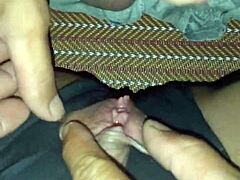 Two Thick Cocks Stretching Her Tight Shaved Pussy Until Creamy Orgasm Erupts