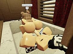 brunette with a fat ass sucks and fucks in the bathtub