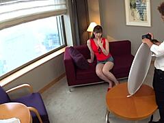 Overwhelmed by Desire for Tall Japanese Student with Big Natural Tits in Secret Model Audition Photoshoot.