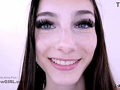 Conversational hot girl gets her young 18+ small 18+ pussy teased penetrated by long dick