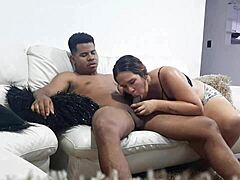 We're watching movies together and the slut starts sucking my cock, getting me so hard. Part 1.