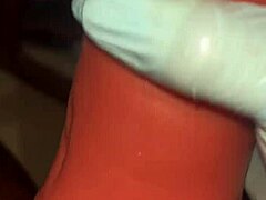 I'm in stockings deep throating my sextoy like a slave till it gets nasty with cum