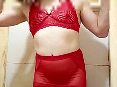 Crossdresser in Lingerie and Miniskirt Reveals Small Cock