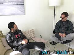 Black babe ends up surrounded by guys who take turns banging her ass and covering her in cumshots