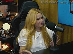 why is this blonde latina teen with big tits and ass on all fours showing pussy in tiny panties during podcast?