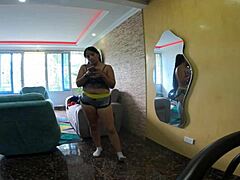 My slutty Latin stepsister dances submissive when home alone, she's such a fun teasing whore
