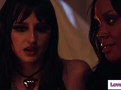 Hey, can this busty milf's spirit break free only through intense lesbian pussy licking with her petite young friend?