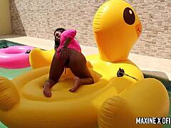 Maxine X Goes Outdoors By The Pool To Dildo Fuck Her Wet Cunt