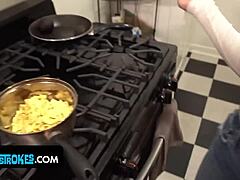 Stepbrother teaches cooking skills by showing how to suck his big monster cock instead with asian creampie deepthroat fucking in kitchen