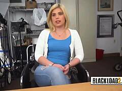 Why is this hot blonde teen starting to suck during her interracial casting?