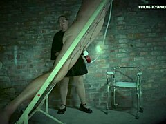 Dominatrix mistress aprils special bed for slave tornment with bondage punishment and electro kinky domination in military prison style