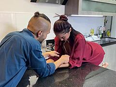 Stepbrother Fucks Allison Sweet in Kitchen with Deepthroat and Cum Load