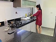 Stepbrother Fucks Allison Sweet in Kitchen with Deepthroat and Cum Load