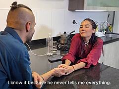 Stepbrother Fucks Allison Sweet in Kitchen with Deepthroat and Cum Load