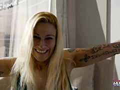 i watched tattooed blonde cindy crawford get wildly banged in a group session then eagerly swallow every drop of cum from the intense blowjob and rimjob action