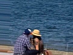 Pink princess struts on the beach with hidden candid vibes, contrasting her ass against the waves in intriguing princess style.