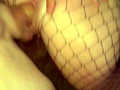 in a rough fishnet-clad encounter the blonde amateur gets pounded hard leading to a massive facial finish