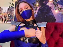 Oh man, Kitana from Mortal Kombat in real life shows her cool abilities with those big tits and sexy cosplay outfit, it's like huge fun!