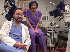 Jackie Banes stars in this behind-the-scenes orgasm research session at the hospital. She's a squirting Latina nurse using toys and fingering for intense anal play in latex gloves