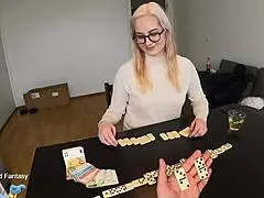 Stepsister Addicted to Gambling Sucks Cock for Cash. Blonde Slut Does Anything for Money in Amateur Game.