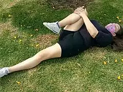 latina hotwife exercises without underwear showing off her ripped shorts