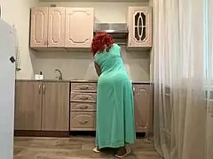 Wow! Big-ass mom gives anal to her son in the kitchen!