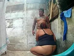 i sneakily fuck the unfaithful fat latina mother of my daughter's partner in her backyard while neighbors nearly catch us recording as our daughters study