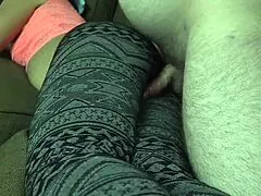 cumshot splatters her tight yoga booty after workout