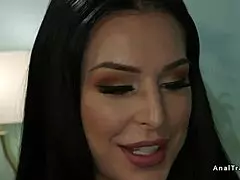 This tranny dominates a male slave with butt plugs.