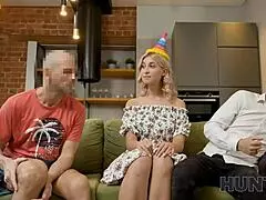 Pretty Blonde Gets Anally Fucked By Hunk While Boyfriend Watches Cash