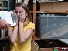 Petite blonde shoplifter roughly banged by LP officer at work