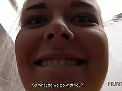 Young 18+ blonde feels hate for lover and sells her shaved pussy for cash