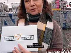 Chubby German MILF with brown hair picked up on the street