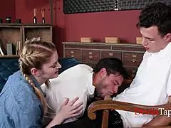 Bisexual dudes fuck teen with tits 😈