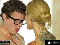 Slutty Tattooed MILF Gives Nerdy Virgin Epic Nuru Massage!