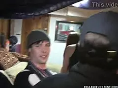 mardi gras party with coeds flashing in public outdoor dorm setting