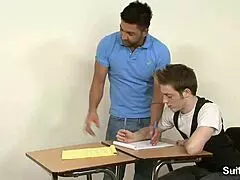 Gay students banging hard in the classroom after hours