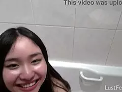 Wholesome Asian teen Sophie Hara caught in bathtub fun before wild banging