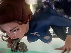 Monstre alien 3D se penche et baise princesse spatiale fort, ses nichons rebondissent à chaque coup