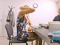Hungarian Blonde Seduces Creditor for Cash in Office Sex
