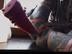 big squirt from tattoo girl in high heels - hard anal stretch - atm big dildos gape prolapse play goth punk alt porn zf021