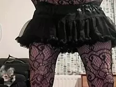 old woman in thong and stockings rips clothes, squirts dripping pussy in bedroom