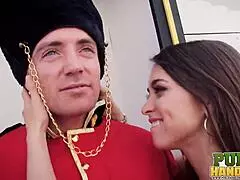 Public Handjobs: Gia Paige and Riley Reid Suck Royal Guard Balls
