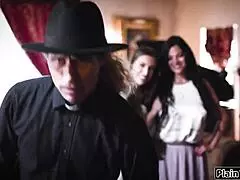 lesbian couple facesit and suck priest with deepthroat squirting