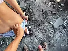 Caught a cheeky girl in an old factory. Bent her over for rough anal outdoors.