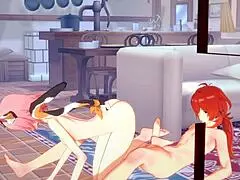 Diluc Cums From Diona's Footjob And Ass Rub