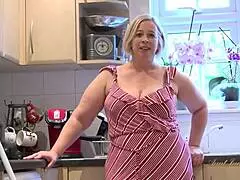 Your BBW stepmom Star sucks you off in the kitchen POV